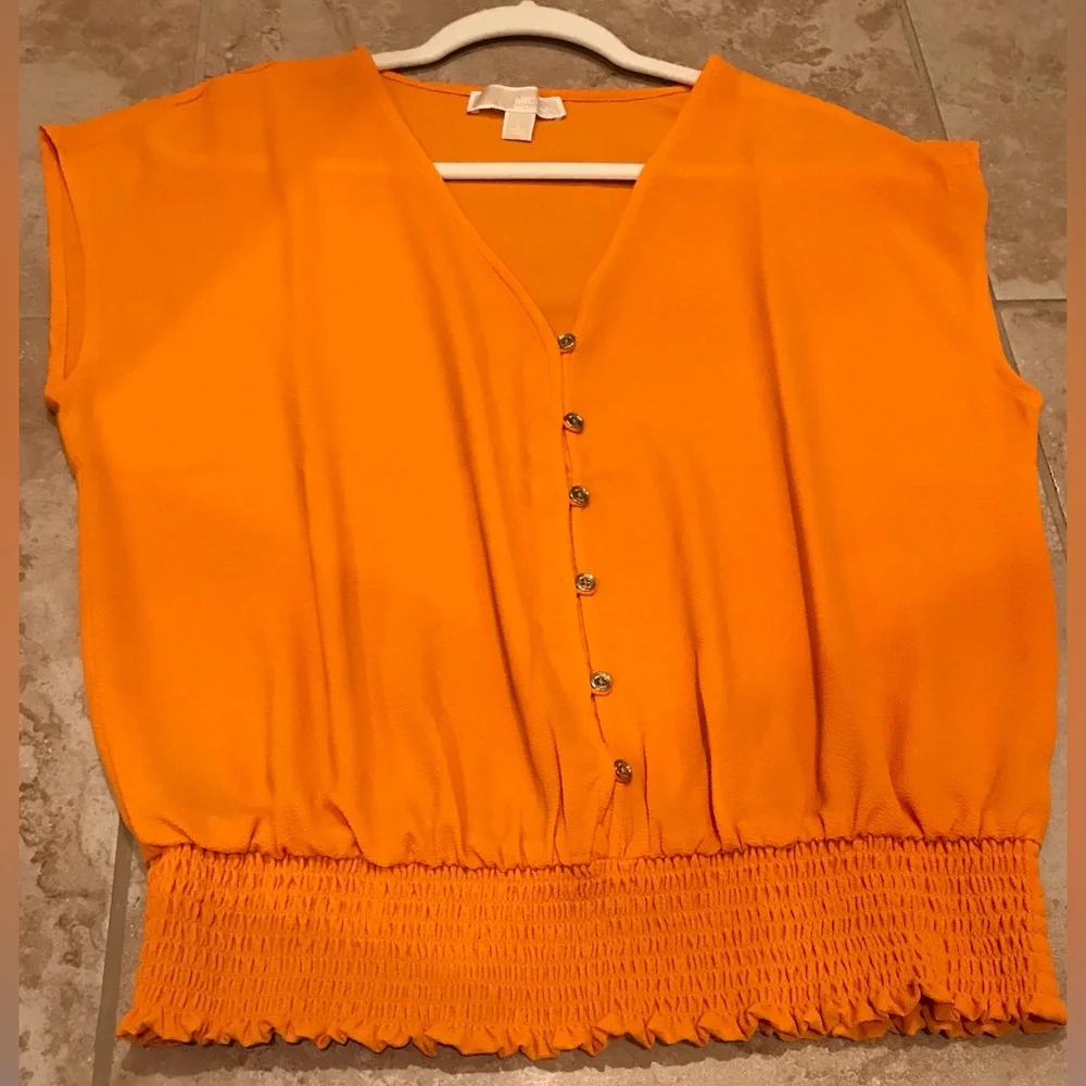 *Michael Kors* Shirt Bundle Orange Button-Down Blouse & Striped Shirt (Size L) - Picture 6 of 12